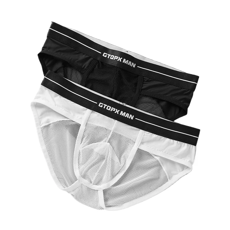 Mens Sexy Briefs U Convex Thin Mesh Transparent Underwear Low Rise Breathable Underpanties 2-Pack