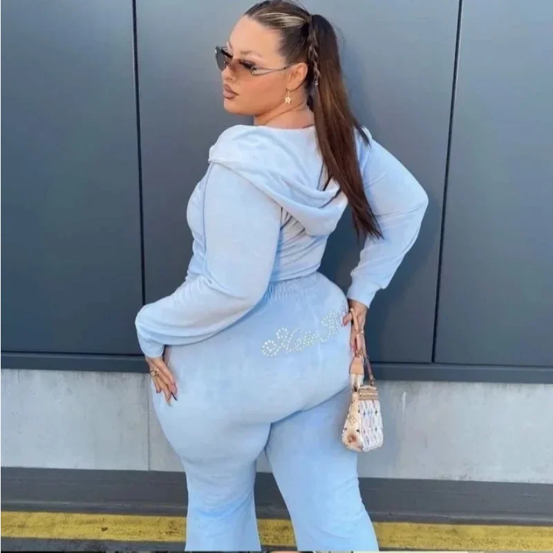 

Sanrio Anime 2Pcs Hello Kitty Women Velvet Hoodie Set Sweatpants Sanrioed Pure Cotton Fitness Girl Rhinestones Sports Suit Trend