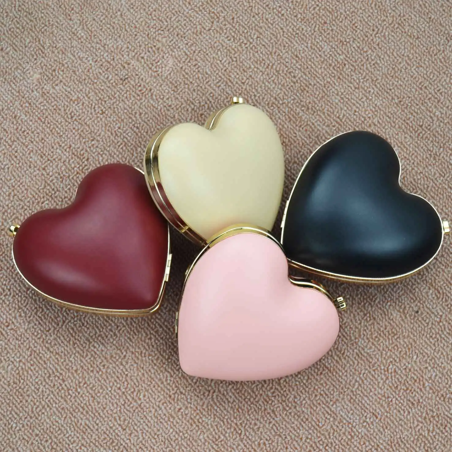 Pink Wine Heart Shape Evening Bags Chain Mini Shoulder Bags Women Pu Party Purse Day Clutches