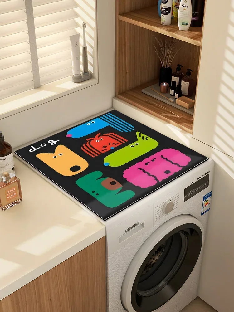 VIKAMA Pink Leopard Floral Washing Machine Top Mat Tropical Plant Print Waterproof Anti Dust Laundry Dryer Surface Pad