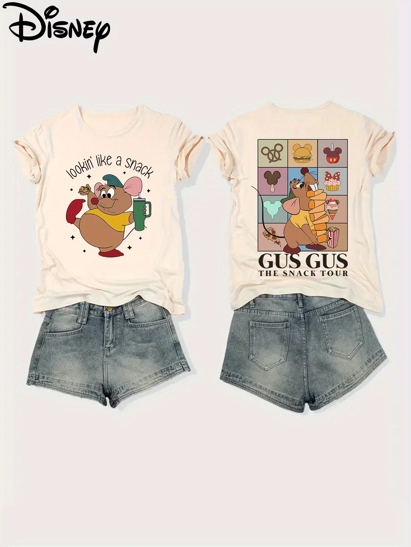 

Disney Gus' Food Tour double-sided printed men's and women's T-shirts short sleeved summer sports cartoon fashion couple cute