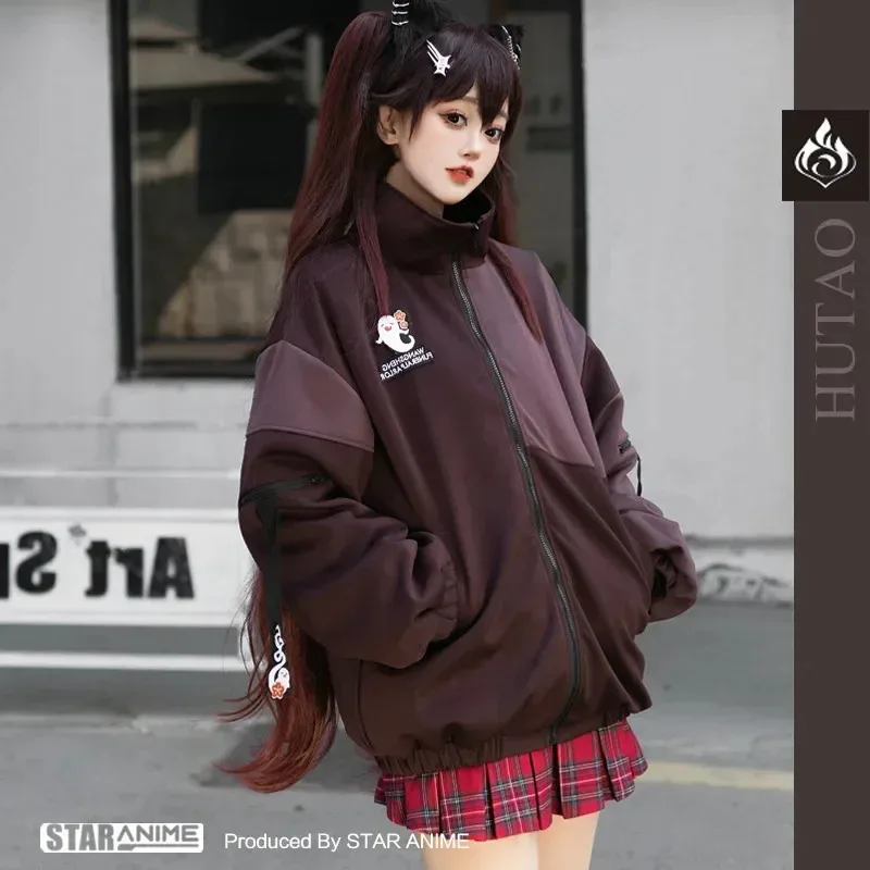 DY20Game Anime Genshin Impact Hu Tao Cosplay Harajuku Moda Hoodies Casaco Suéter Solto Outono Inverno Casual Moletom Jacketb