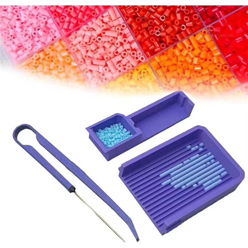 A74E-para hacer joyería, pulsera, Kit de cuentas de fusible de 2,6 Mm, pinzas de una sola aguja con cuentas de fusible y juego de bandeja alineador, herramienta de fusible
