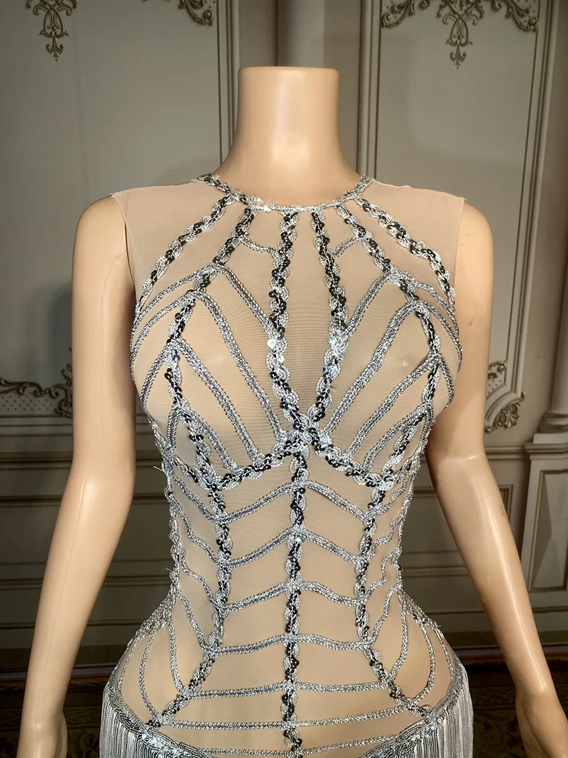 Vestido ajustado de lentejuelas de manga corta, malla de encaje transparente, alta elasticidad, personalizado, Sexy, fiesta, actuación en escenario, nuevo