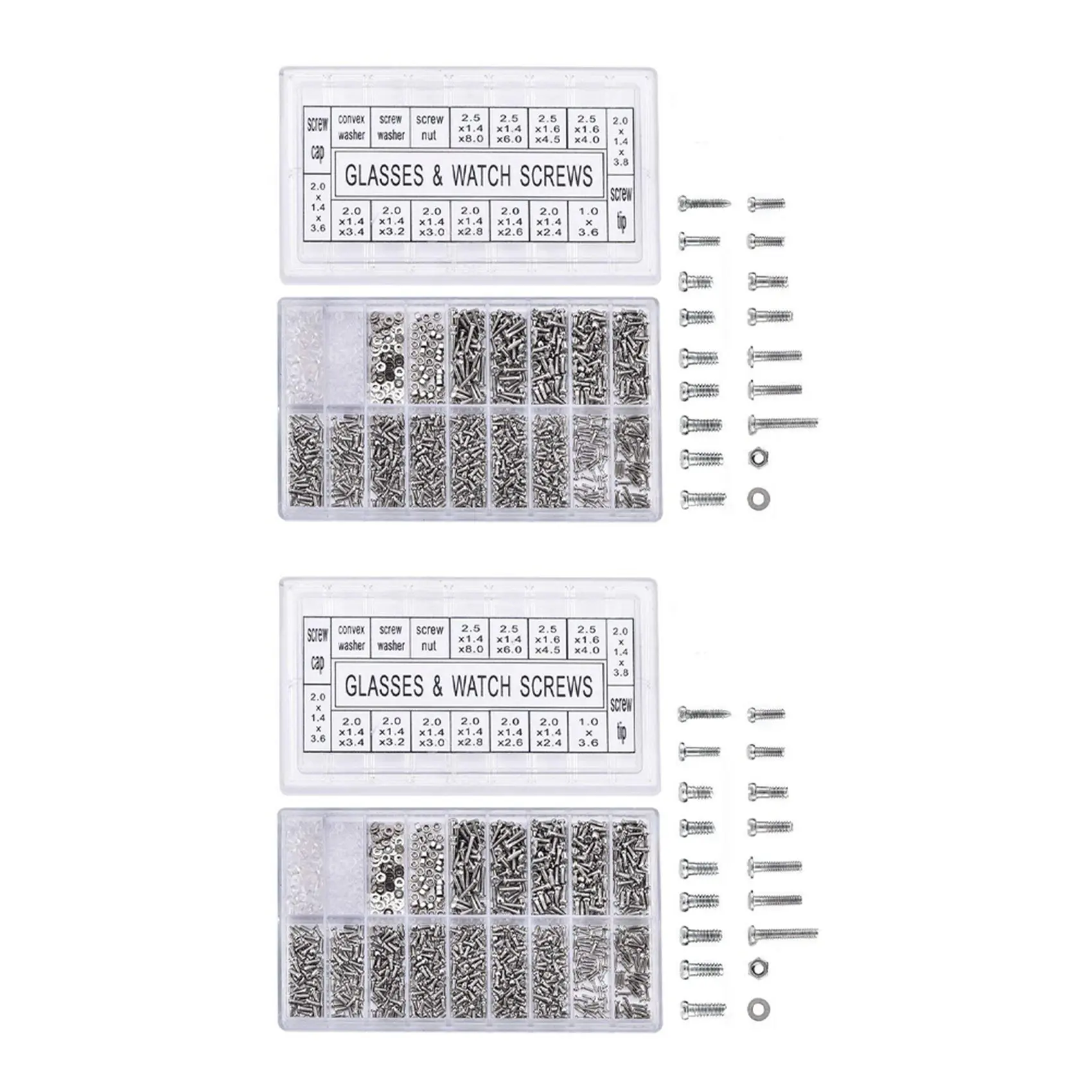 ABMI-2000Pcs Stainless Steel Eyeglasses Watch Repair Screw Replacement Kit Set Tiny Screws Nut Assortment Repair Tool Kit Set,