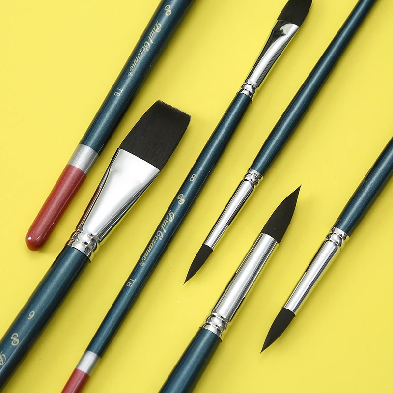 Flat, round pointed, cat tongue mixed hair set gouache watercolor acrylic oil paintbrush for beginner art students