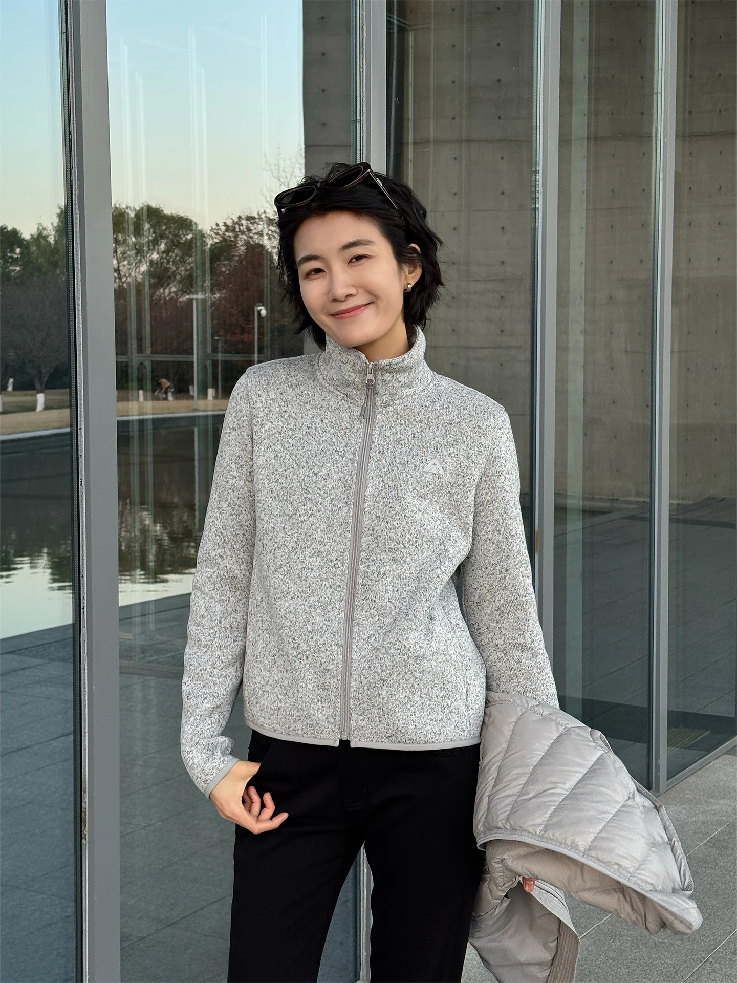 

Langqing Tong Women's ey Stand Collar Fce Jaet Zipper Cardigan Knitted Slim Fit Spring 2026 Warm Casual Sle ort Coat