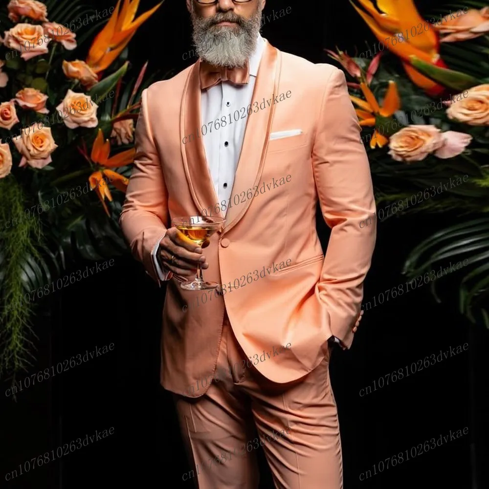 

New Light Orange Formal Occasions Business Men Suit Groom Groomsman Wedding Party Prom Male 2 Piece Set Tuxedos Blazer Pants