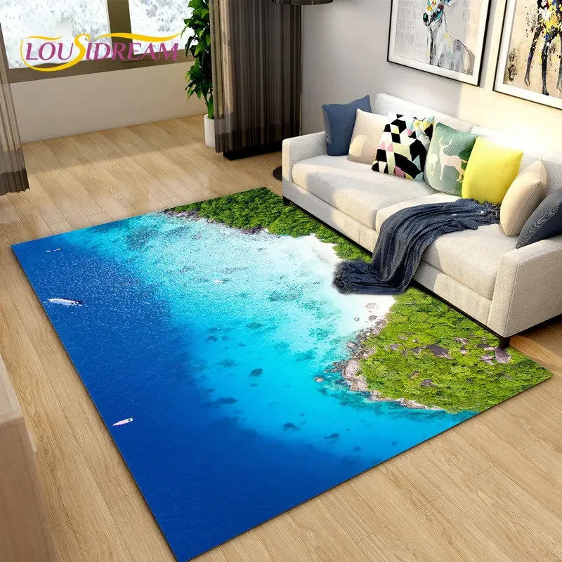 3D Ocean Seawater Beach Water Scenery Area Rug,Carpet Rug for Living Room Bedroom Sofa Doormat Decoration,Kid Non-slip Floor Mat