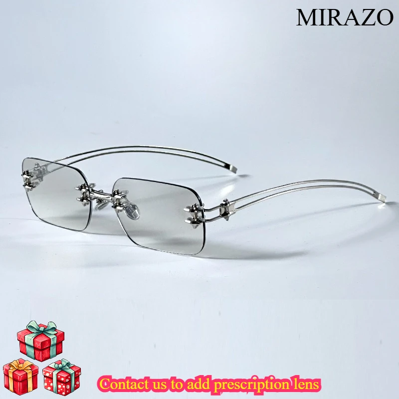 

New Luxury GM Glasses Frame Eyewear Sliver Rimless Eyeglasses for Anti Reflective Clear Lens Prescription Spectacles Tetra