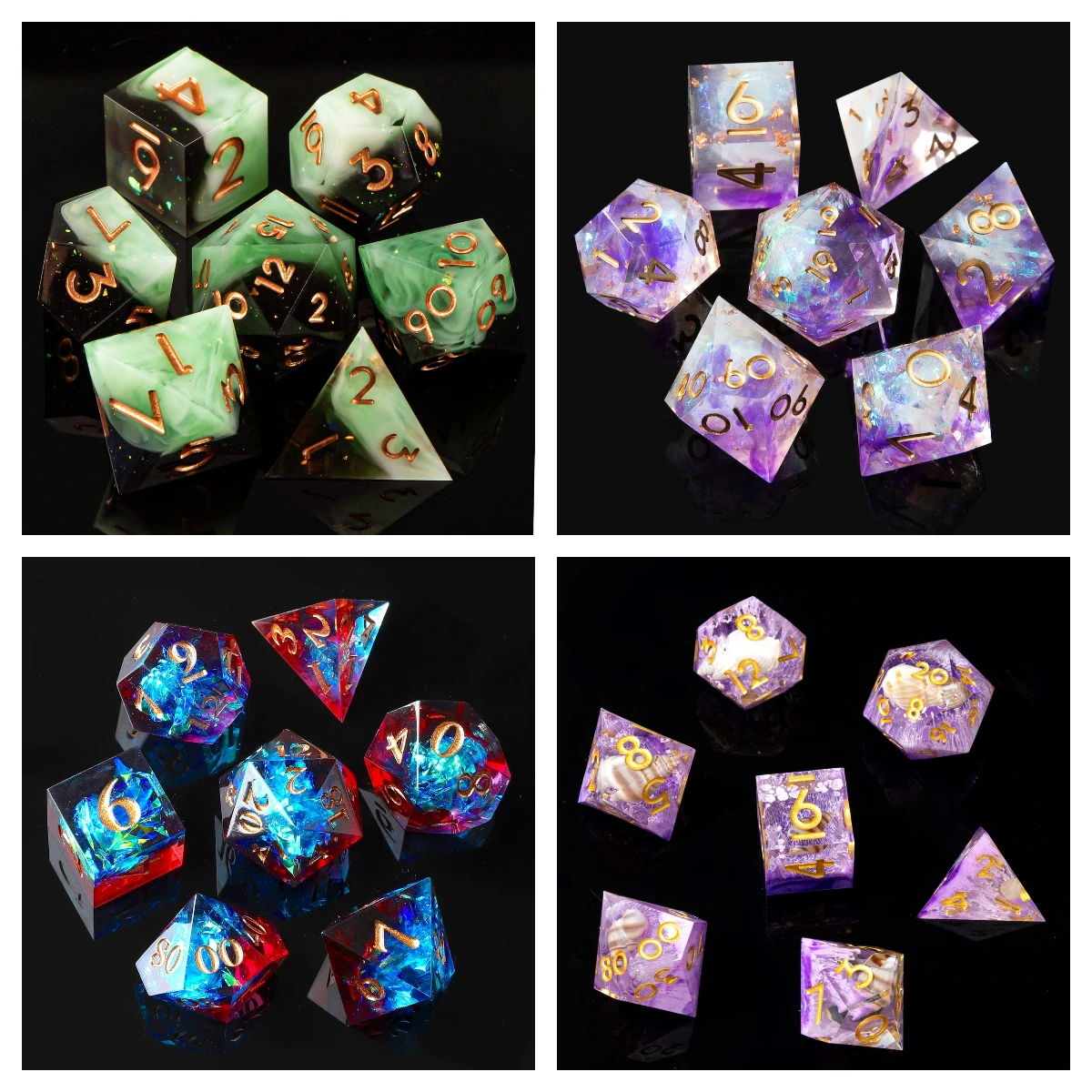 7pcs Semi-Transparent Handmade Resin Polyhedral Dice Set for DnD, RPG Dice for Board Games, Includes D20, D12, D10, D8 for Dunge