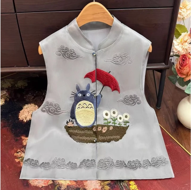 

Новый женский жилет с традиционной китайской тяжелой вышивкой в китайском стиле, новый летний стиль, женская куртка с воротником-стойкой