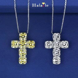 Halaile 12CT Asscher cut Moissanite S925 Sterling Silver Cross Pendant Necklace Women Men Sparkling Neck chain Fine jewelry