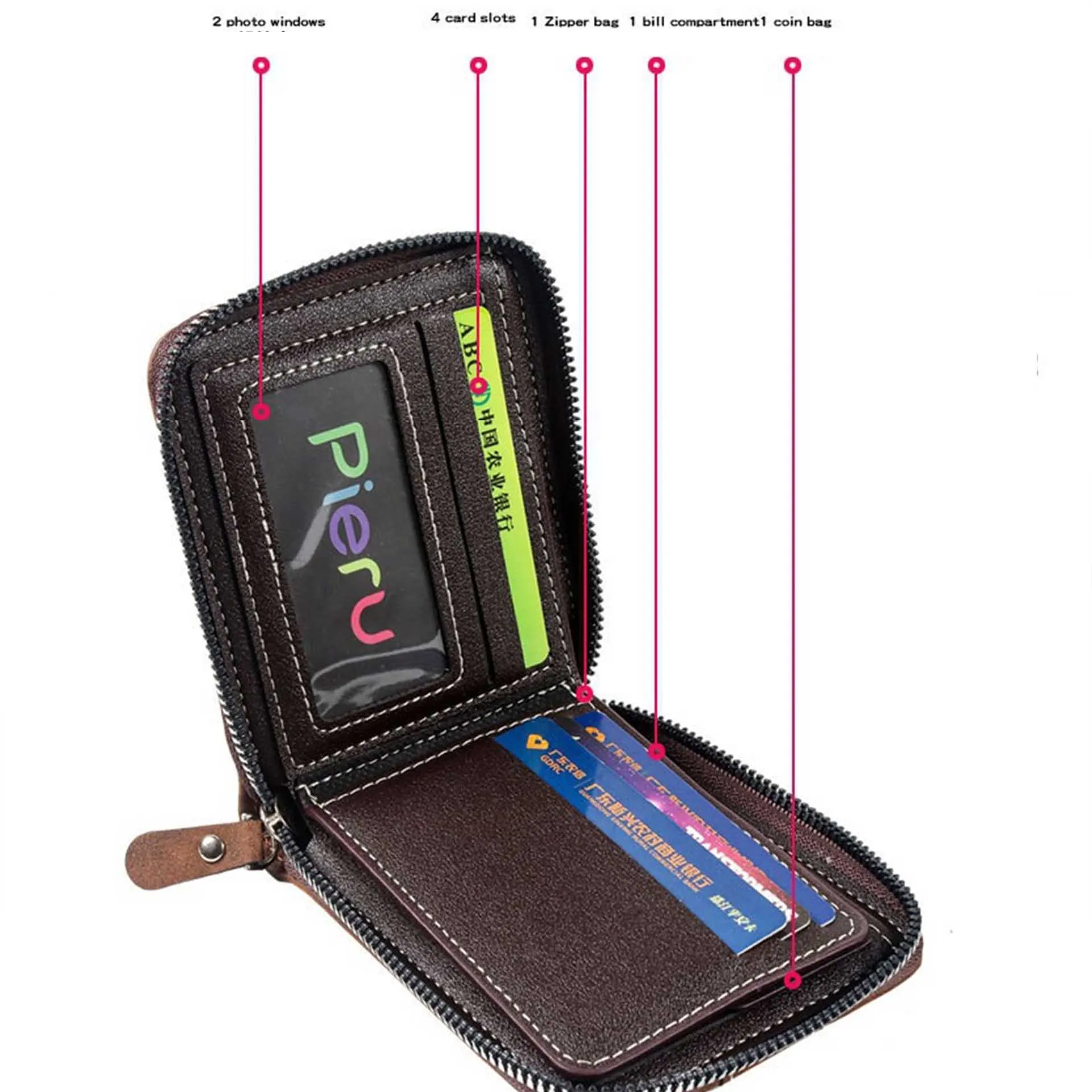 Retro couro zíper carteira masculina horizontal multi-slot titular do cartão multifuncional clipe de dinheiro de negócios masculino bolsa de moedas embreagem