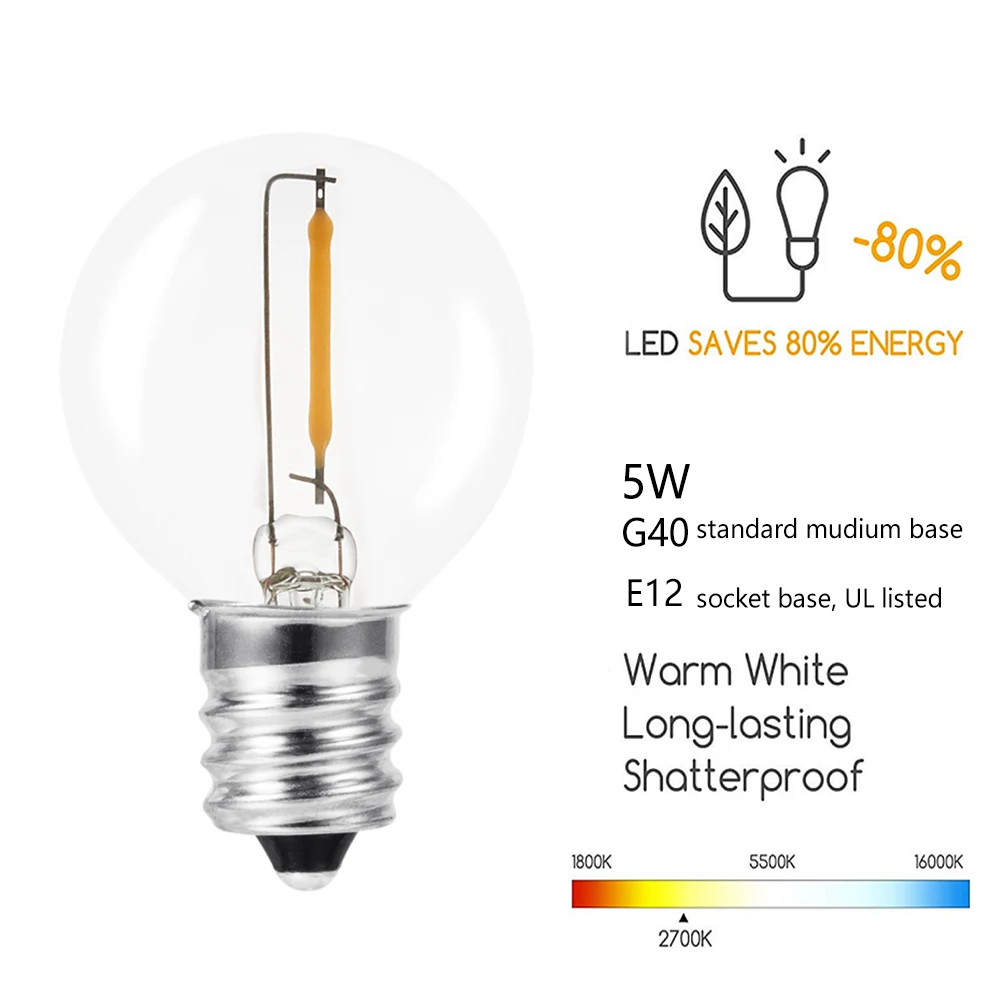 Imagem -02 - Edison Lâmpada G40 para Acessórios de Luz Solar à Prova Impermeável Água Lâmpada Retro Edison Lâmpada Peças