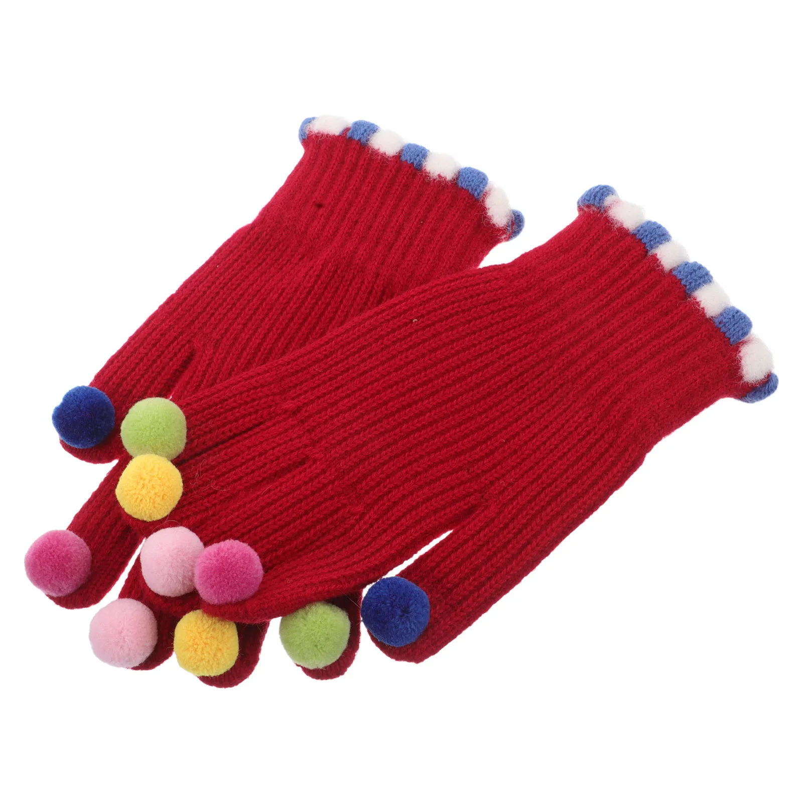 

1Par Cute Pom Pom Knit Gloves Fingerless Warm Winter Cycling Full Finger Touchscreen Running Gloves Kids Women
