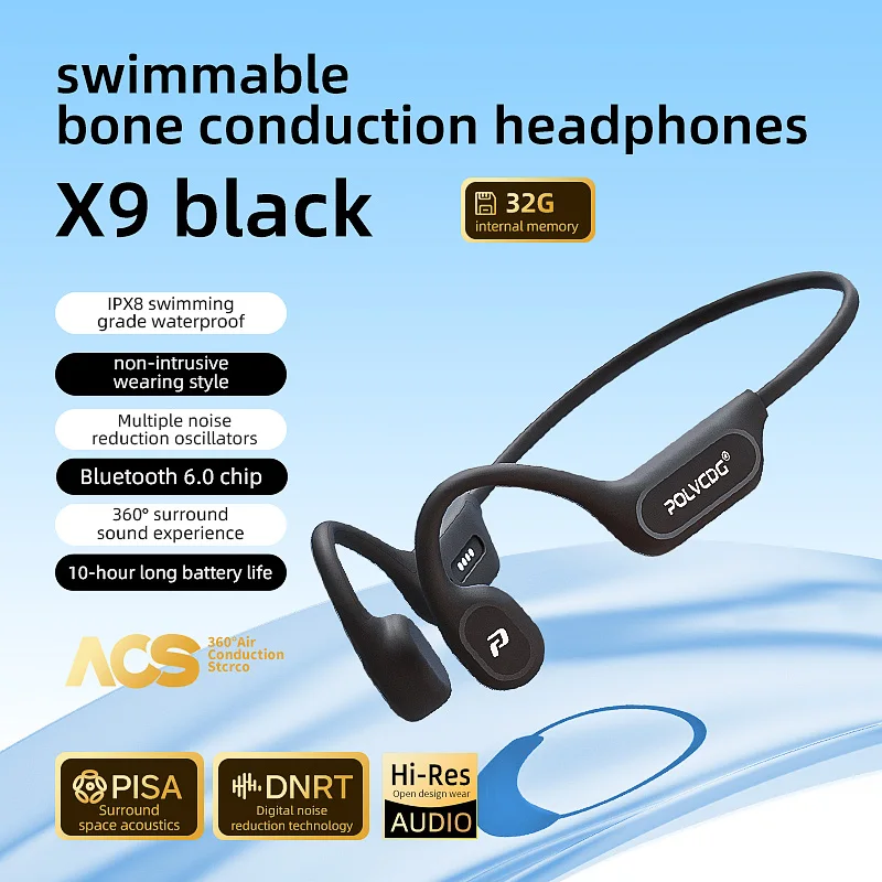 POLVCDG X9 Beengeleiding Koptelefoon IPX8 Waterdicht Open Zwemmen Koptelefoon 32G Oor Hangende Koptelefoon Tennis Hardlopen Fietsen