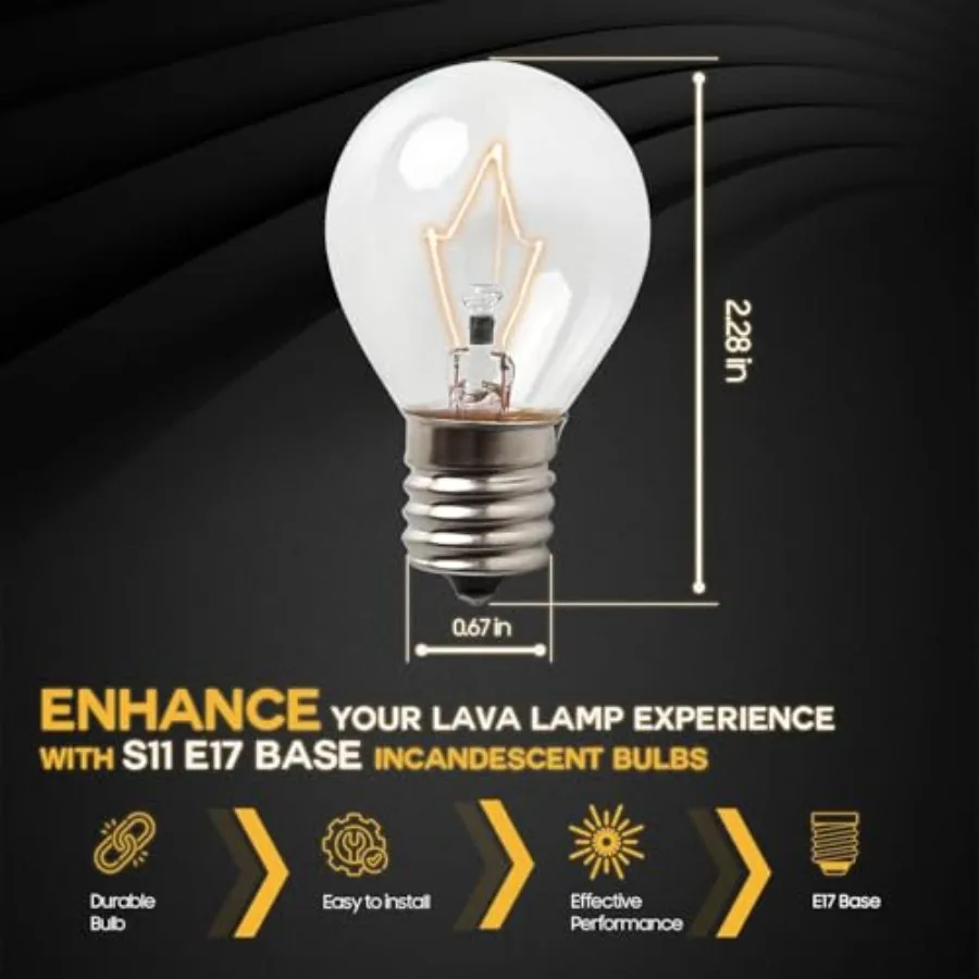 Lava Lamp Bulbs 0 Watt, S11 E17 Intermediate Base Replacement - Lava Lamp Replacement Bulb, Suitable for 1.5-Inch/20oz Flash an