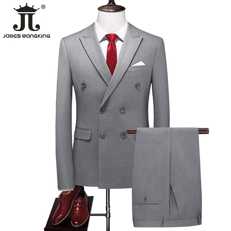 

6XL 14Color ( Blazer + Pants ) Solid Color Mens Formal Formal Double Breasted Suit Two Piece Groom Wedding Dress Stage Show Host