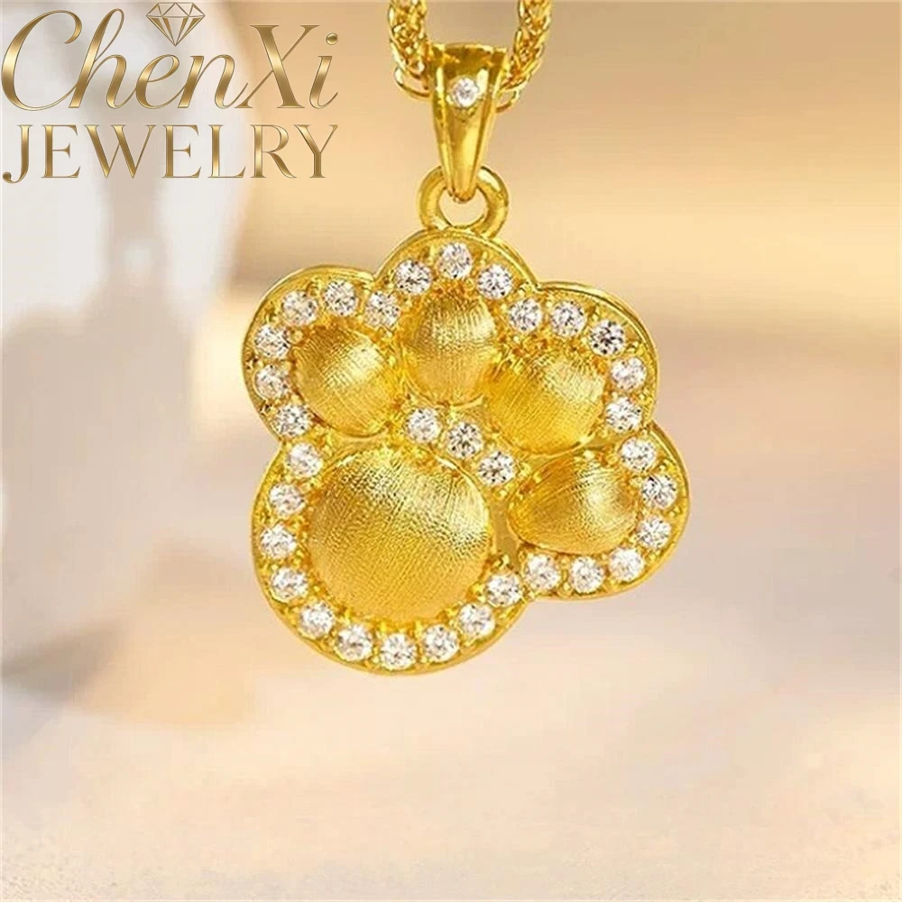 

High-End Sand Gold Three-Dimensional Cat Paw Diamond Pendant Luxury Quality Fashion Fine Jewelry Exquisite Elegant Charms Young