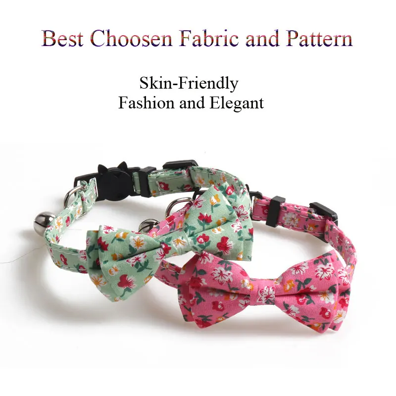 Floral Small Cat Collar Safety Breakaway With Bell Buckle Pet Collars Flower Cute Dog Goats Collier Chain Bowknot Adjustable