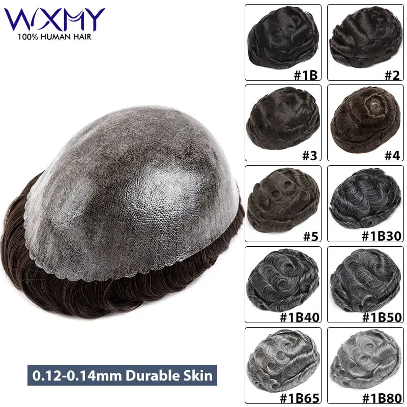 0.12-0.14mm Thickness Skin Men Toupee Male Hair Prosthesis 100% Natural Human Hair Men Wig Men's Capillary Prothesis Male Wigs