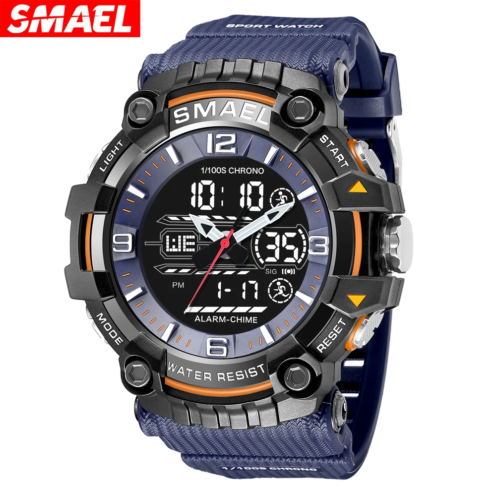 SMAEL Dual Display Quartz Watch Men Sports Alarm Clock Waterproof Wristwatches 8089 Original Brand Men\'s Digital Stopwatch Watch