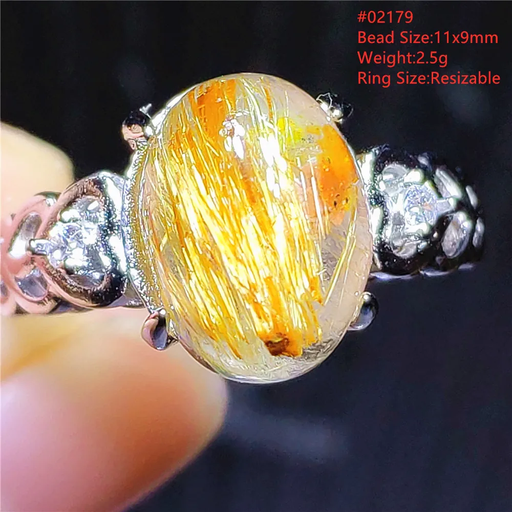 Natural Gold Rutilated Quartz Adjustable Ring 925 Silver Cat Eye Rutilated Ring Rare Women Men Jewelry AAAAAA