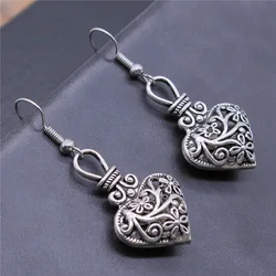 Women Vintage Drop Earrings Fashion Handmade Simple Design 2 Colors Vintage 3D Hollow Flowers Heart Pendant Earrings