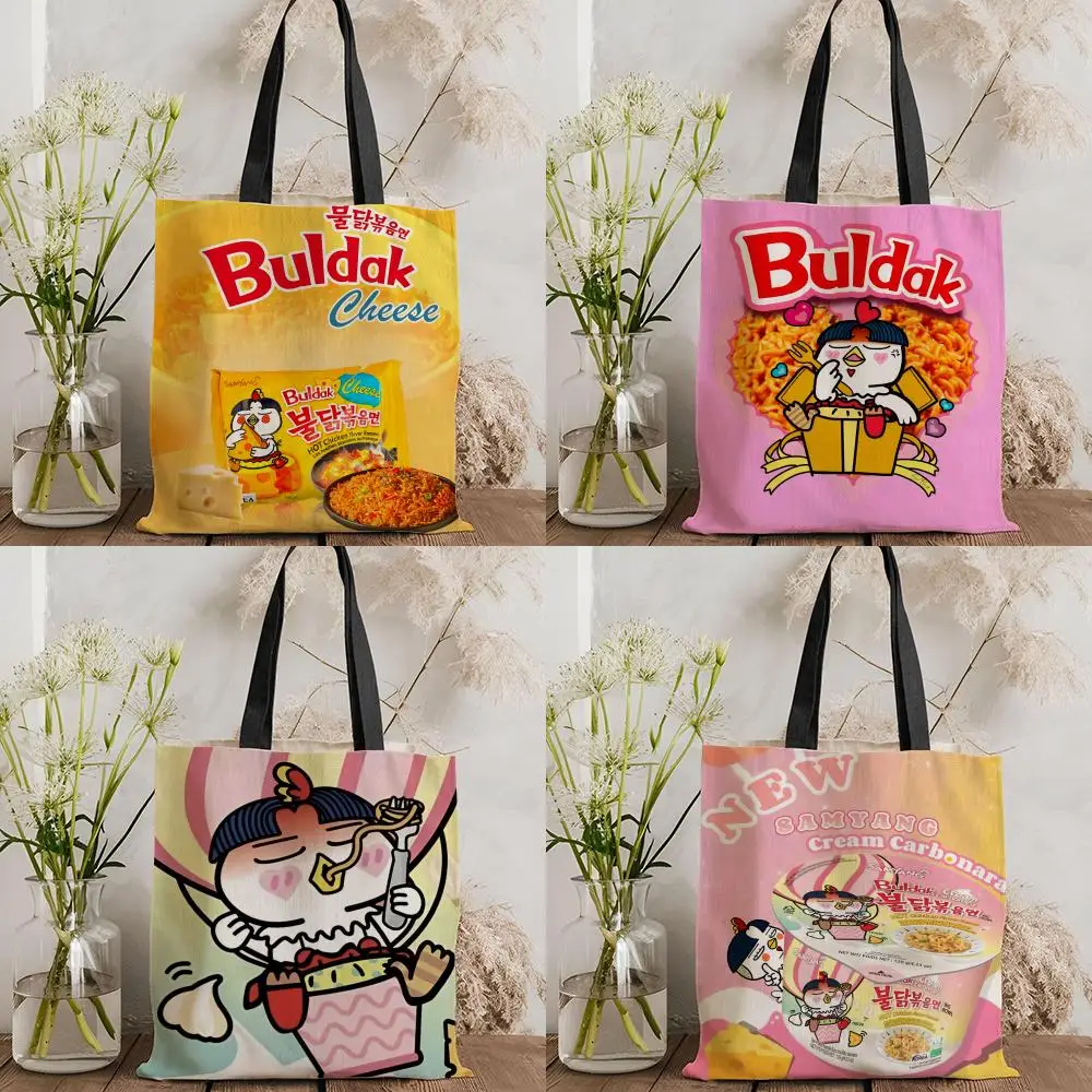 Bolsas de almacenamiento S-Samyang Carbonara, bolso de lona con estampado de doble cara, bolso ecológico reutilizable de gran capacidad