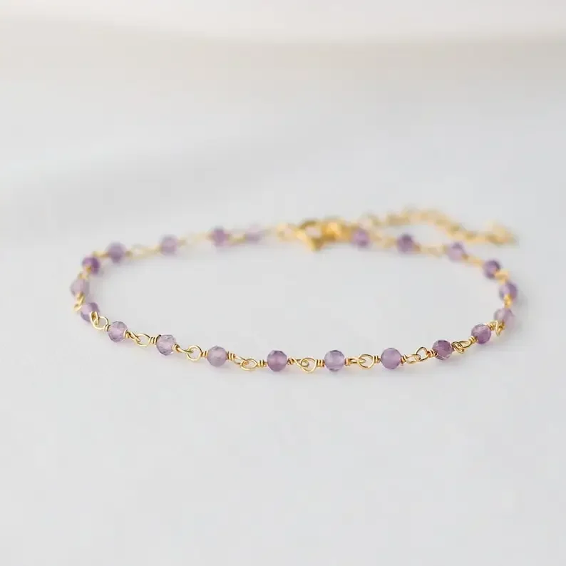 Delicate Amethyst Rosary Jewel bracelet, Amethyst Healing Bracelet Stacked bracelet, February birthday Stone
