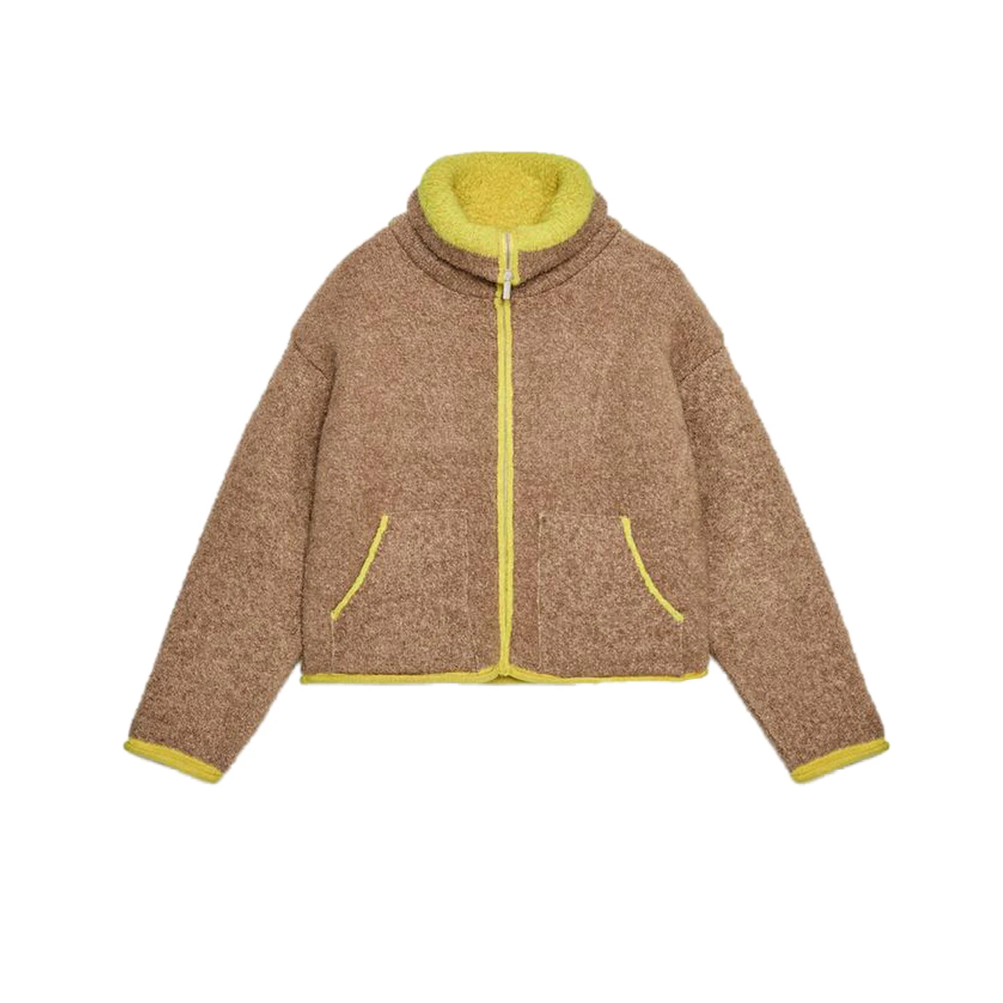 Autumn Winter Women's Casual High Collar Long Sve Color Blo Knitted Pilot Jaet Outerwear Stand Fit Zipper Closure P...