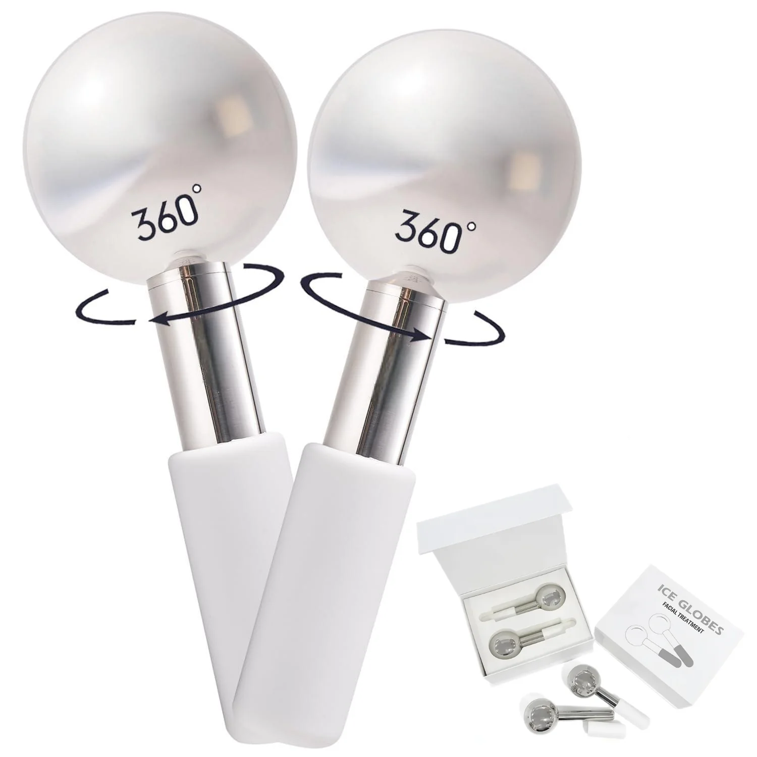 360 Degree Rotation Stainless Steel Facial Ice Globes Ice Facial Roller Cooling Cryo Sticks Face Eye Skin Massager