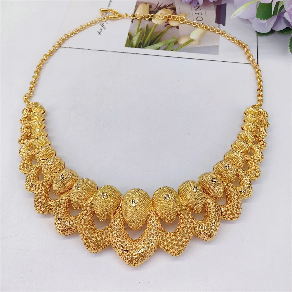 Italian Wedding Jewelry 4 Pcs/Set Luxury 18K Gold Color Collar Necklace Earrings Ring Bracelets For Bridal Gifts African