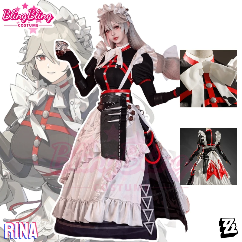 Game ZZZ Rina Cosplay Costume Game Zenless Zone Zero Rina Cosplay Victoria Housekeeping Costume Rina Cosplay Uniform Set Outfit