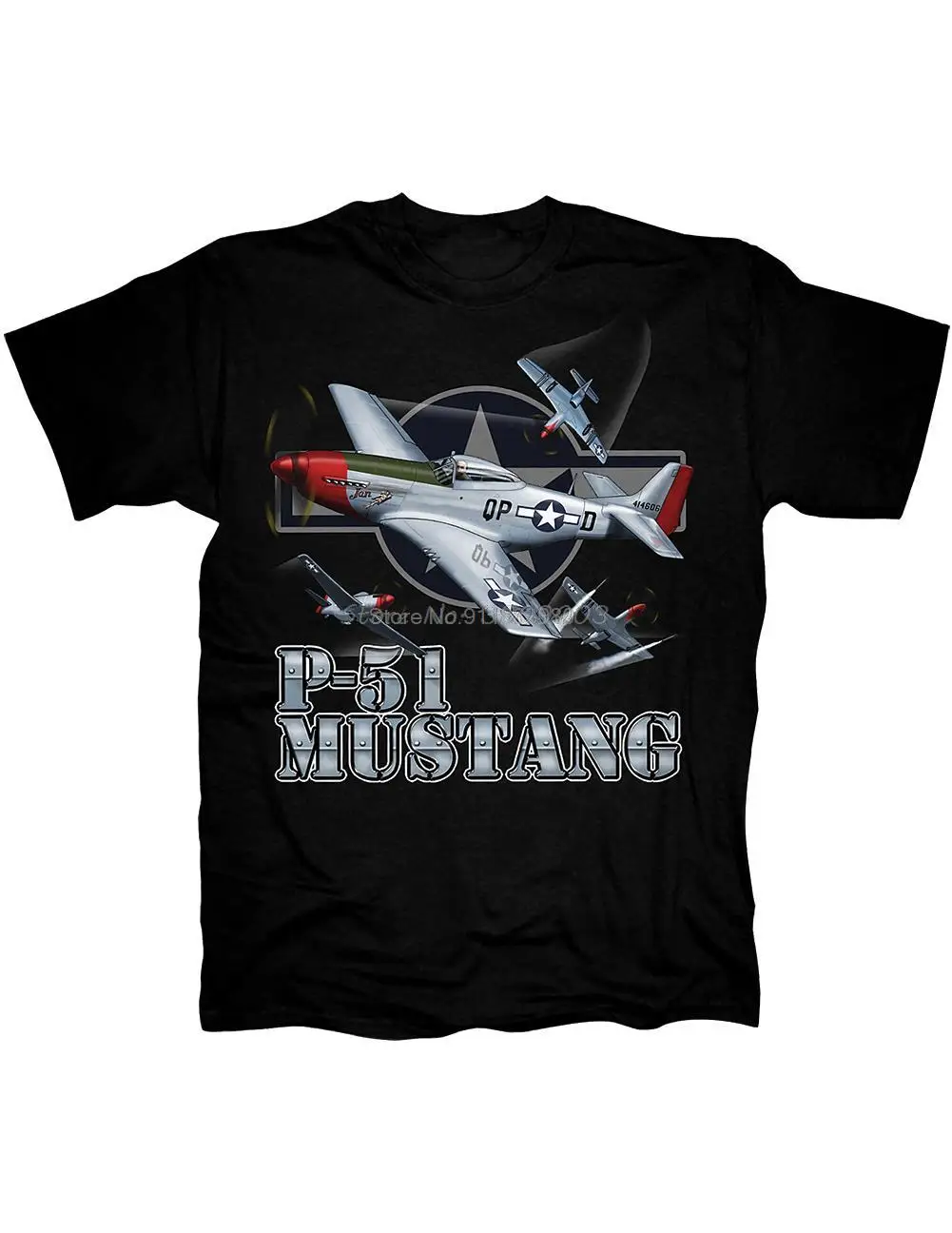 P-51 Mustang Aircraft 1940's WW2 Fighter Plane Men's T-Shirt P51 Air Combat Scene Printed Cotton Round Neck Short Sleeve T Shirt