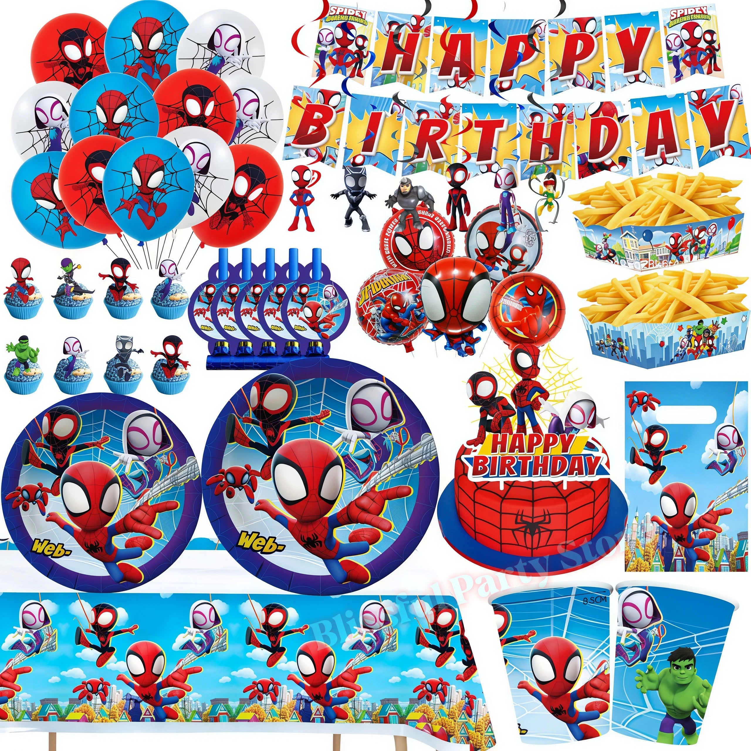 Decoración de cumpleaños de Spidey y sus increíbles amigos, kit de vajilla de Spiderman, taza, plato, globo, regalo para niños, suministros para Baby Shower