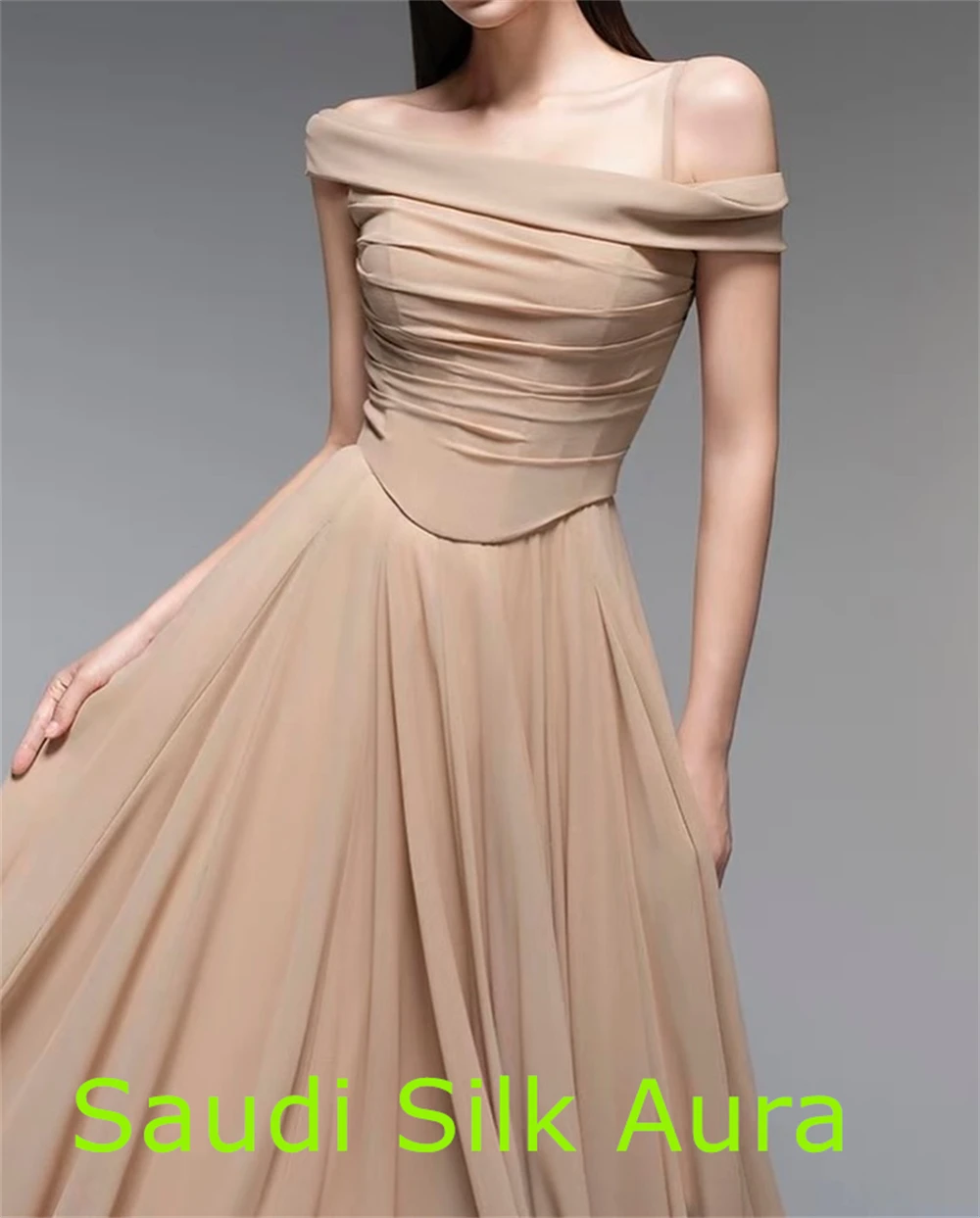 customizedCustomized Simple Chiffon Evening Dress Modern Square Collar Off the Shoulder Sleeveless Party Dress Temperament Celeb