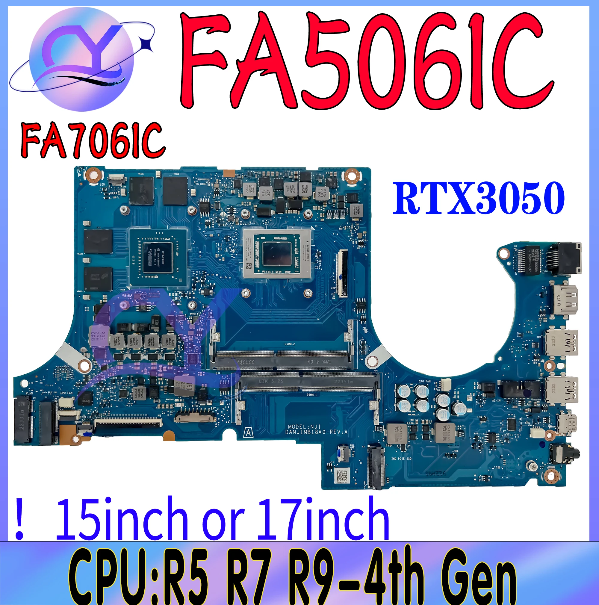 Imagem -02 - Placa-mãe Fa506ihr para Asus A15 Fa506 Fa506ih Fx506ihr Tuf506ic Fa506icb Da0njimb8c0 Mainboard com r5 r7 R94th V4g