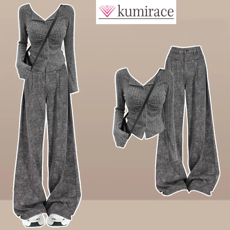 Wear a Complete Set of Oood Professional Gray Suit Pants for Spring and Autumn High-end Top Two-piece Set