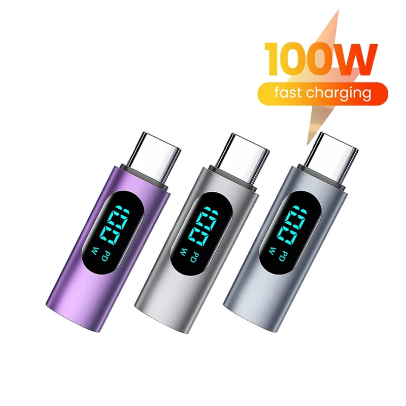 PD100W Fast Charging Type C OTG Adapter Digital Display Type-C Male to Type-C Female Connector For Cell Phones Laptop Macbook