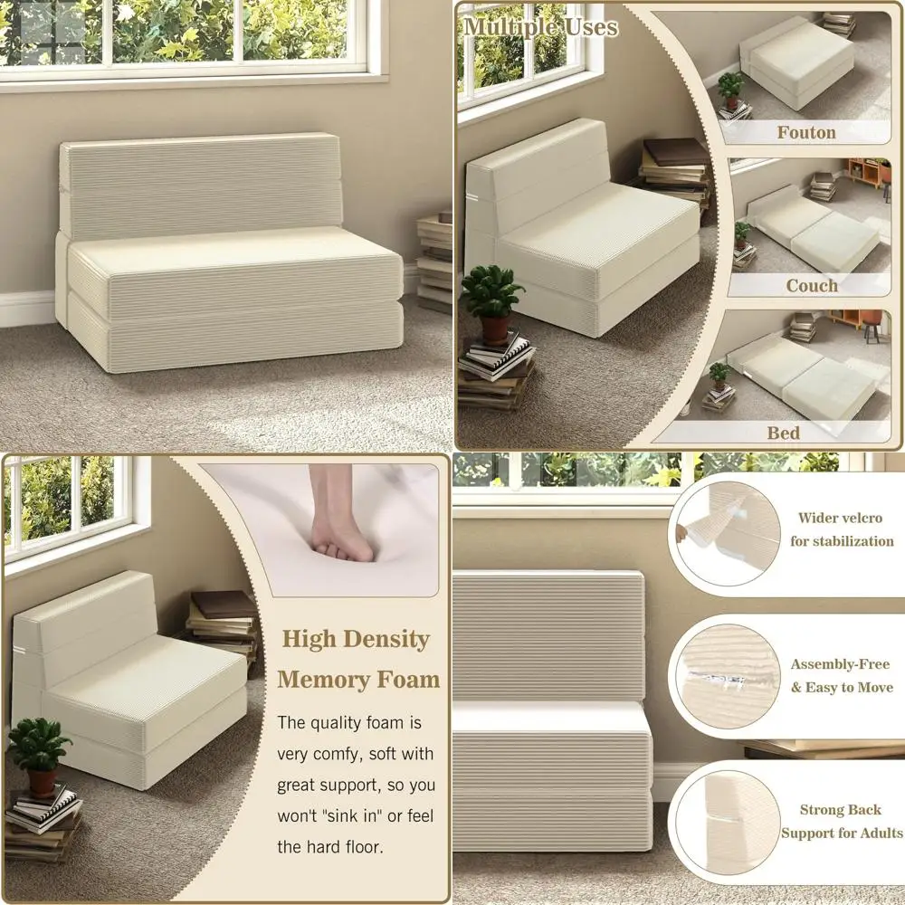 

Memory Foam Futon Sofa Bed, Convertible Floor Chair with Back Support for Living Rooms and Sleepovers
