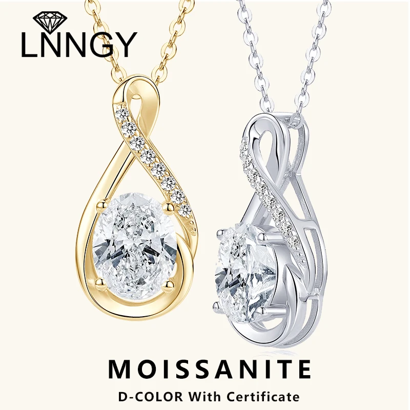 Lnngy Certified 2.0ct Oval Cut Moissanite Infinity Necklace Collar Plata 925 Sterling Silver Pendant Necklaces Daily Jewelry