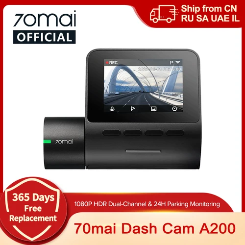 70mai Dash Cam A200 1080P Pantalla IPS de 2 pulgadas Grabación de doble canal 70mai Car DVR A200 24H Monitor de estacionamiento 130 ° Visión nocturna FOV