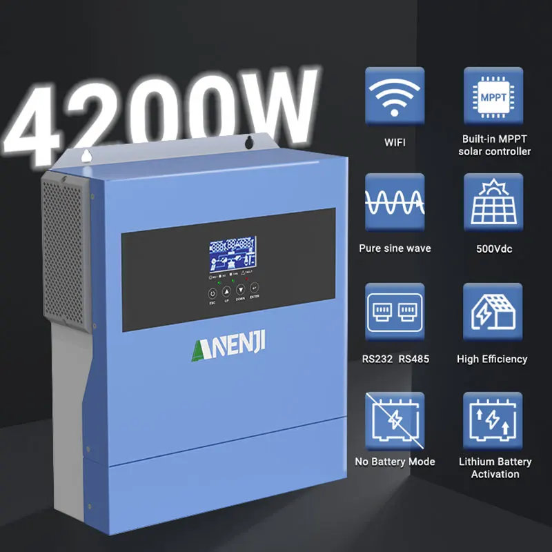 4200W 24V Hybrid Solar Inverter - on Grid off Grid with WiFi Built MPPT Pure Sine Wave Inverter for Renewable Energy Systems