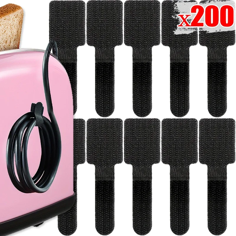 10-200Pcs 자체 접착 케이블 주최자 클립 재사용 가능한 케이블 타이 홈 주방 사무실을위한 후크 및 루프 코드 관리 스트랩