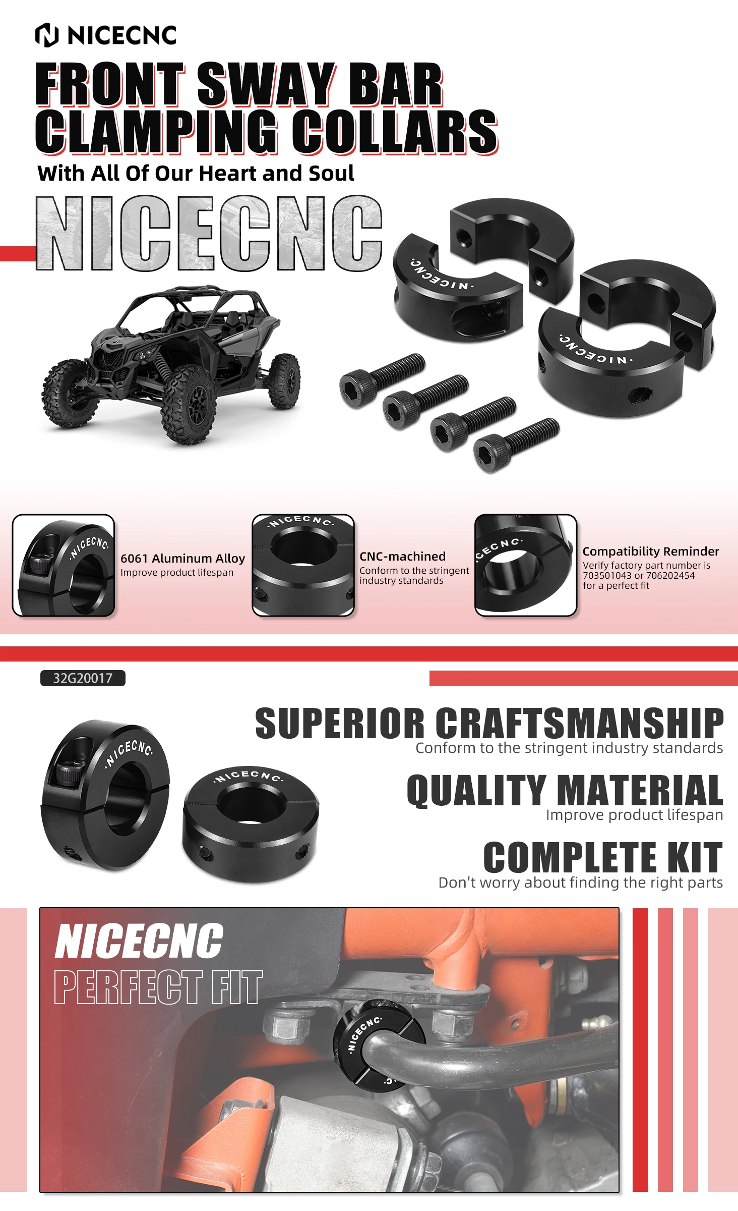 NICECNC Klemmring-Kit für die vordere Stabilisatorstange für Can-Am X3 UTV, passend für Can-Am Maverick X3 R 4x4 900 2020-2021 Zubehör – Detail 4