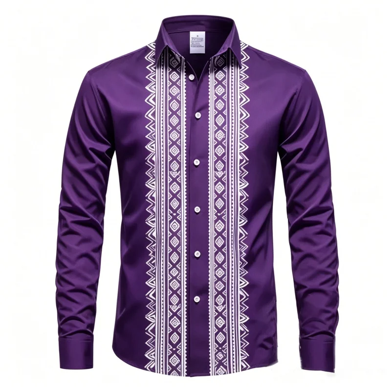 Men's Ethnic Aztec Geometric Print Long Sleeve Shirt Casual Button Down Business Office Blouse Top For Spring Autumn