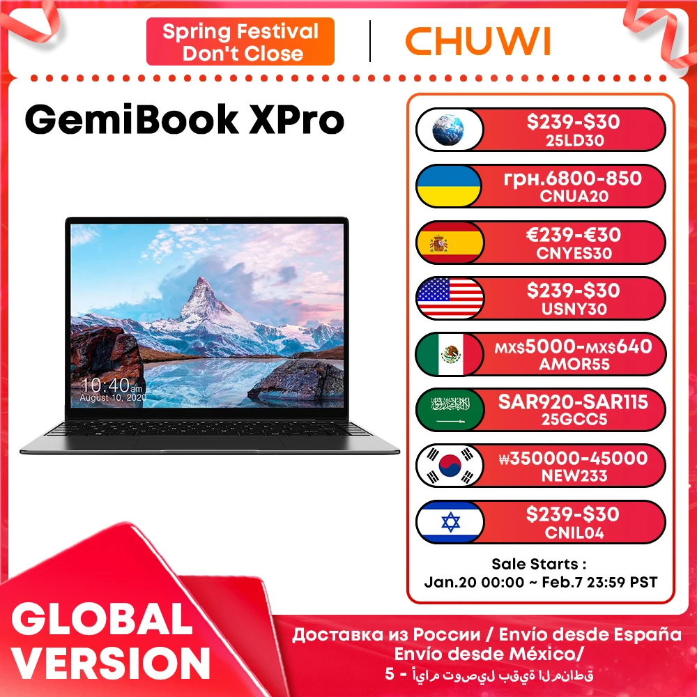 CHUWI-GemiBook XPro Laptop com ventilador de refrigeração, tela 14.1-Polegada UHD, processadores Intel N100, 8GB de RAM, 256GB SSD, Windows 11 processadores