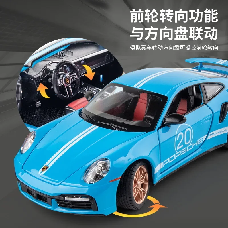 1:24 Porsche 911 Turbo S Diecast Metal Alloy Model car Sound Light Pull Back Collection Kids Toy Gifts F419